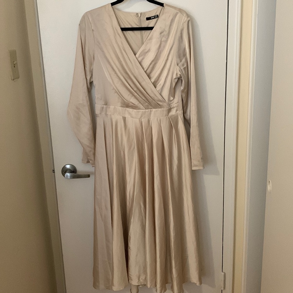 TFNC Long Sleeve Satin Wrap Dress